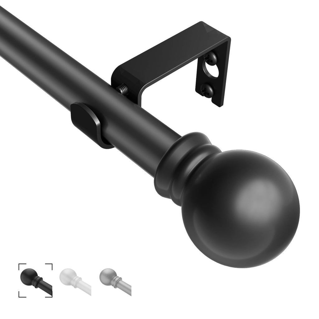 Black Curtain Rods 2 Packs for Windows 36"- 48", Decorative Drapery Rod Adjustable, 5/8 inch Small Curtain Rod for Bedroom, Living Room, Kitchen and Outdoors
