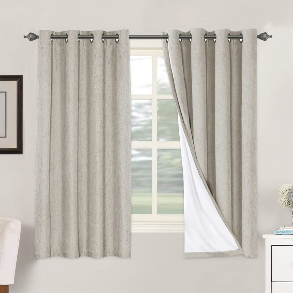 H.VERSAILTEX 100% Blackout Curtains Ivory, Linen Blackout Curtains 96 inch Curtains 2 Panel Set, Elegant Curtain for Bedroom Grommet Drapes for Living Room