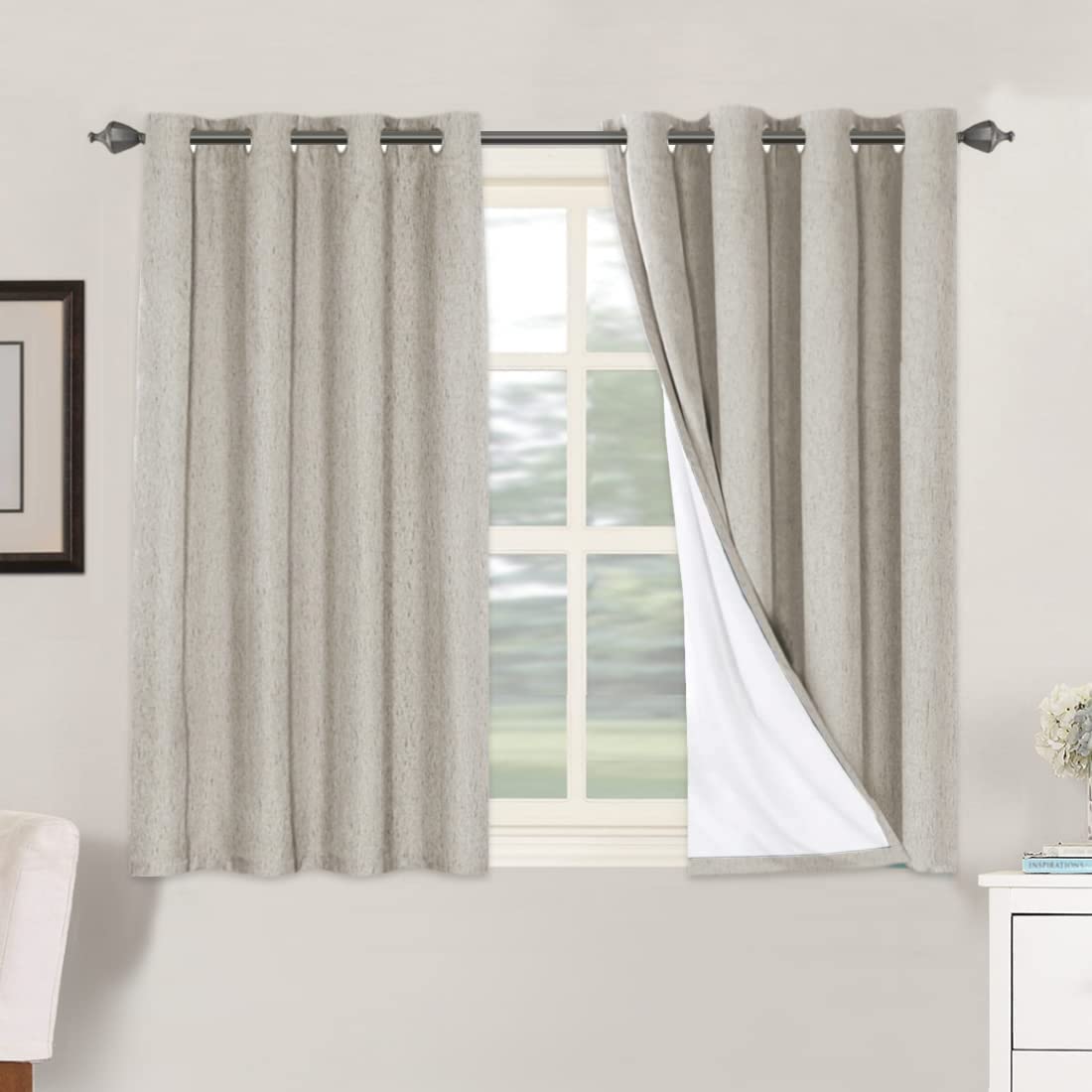 H.VERSAILTEX 100% Blackout Curtains Ivory, Linen Blackout Curtains 96 inch Curtains 2 Panel Set, Elegant Curtain for Bedroom Grommet Drapes for Living Room