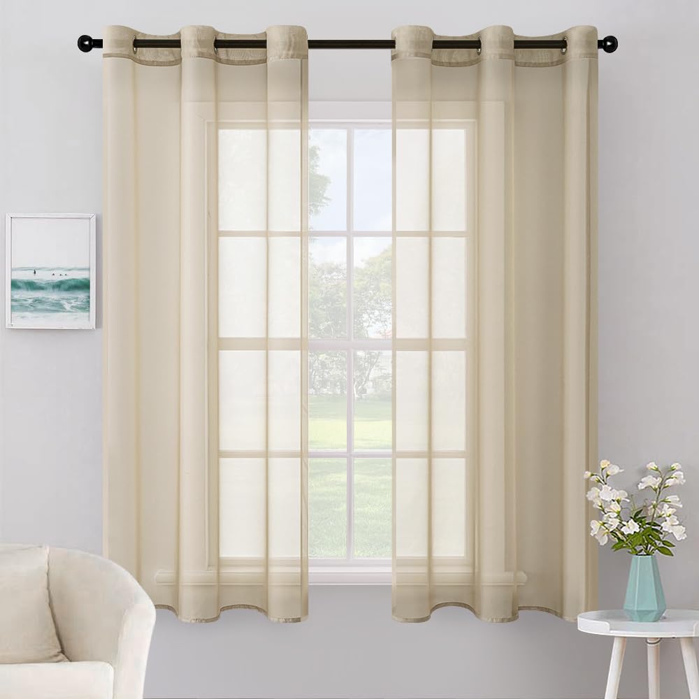 MIULEE Solid Color Sheer Curtains 84 Inches Long 2 Panels Set - Elegant Lightweight Grommet Light Filtering Window Voile Panels/Drapes/Treatment for Bedroom Living Room W42 x L84 Inch, White
