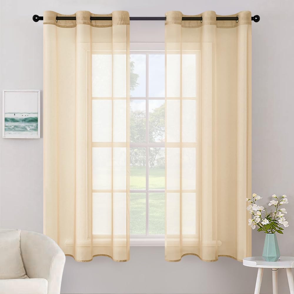 MIULEE Solid Color Sheer Curtains 84 Inches Long 2 Panels Set - Elegant Lightweight Grommet Light Filtering Window Voile Panels/Drapes/Treatment for Bedroom Living Room W42 x L84 Inch, White