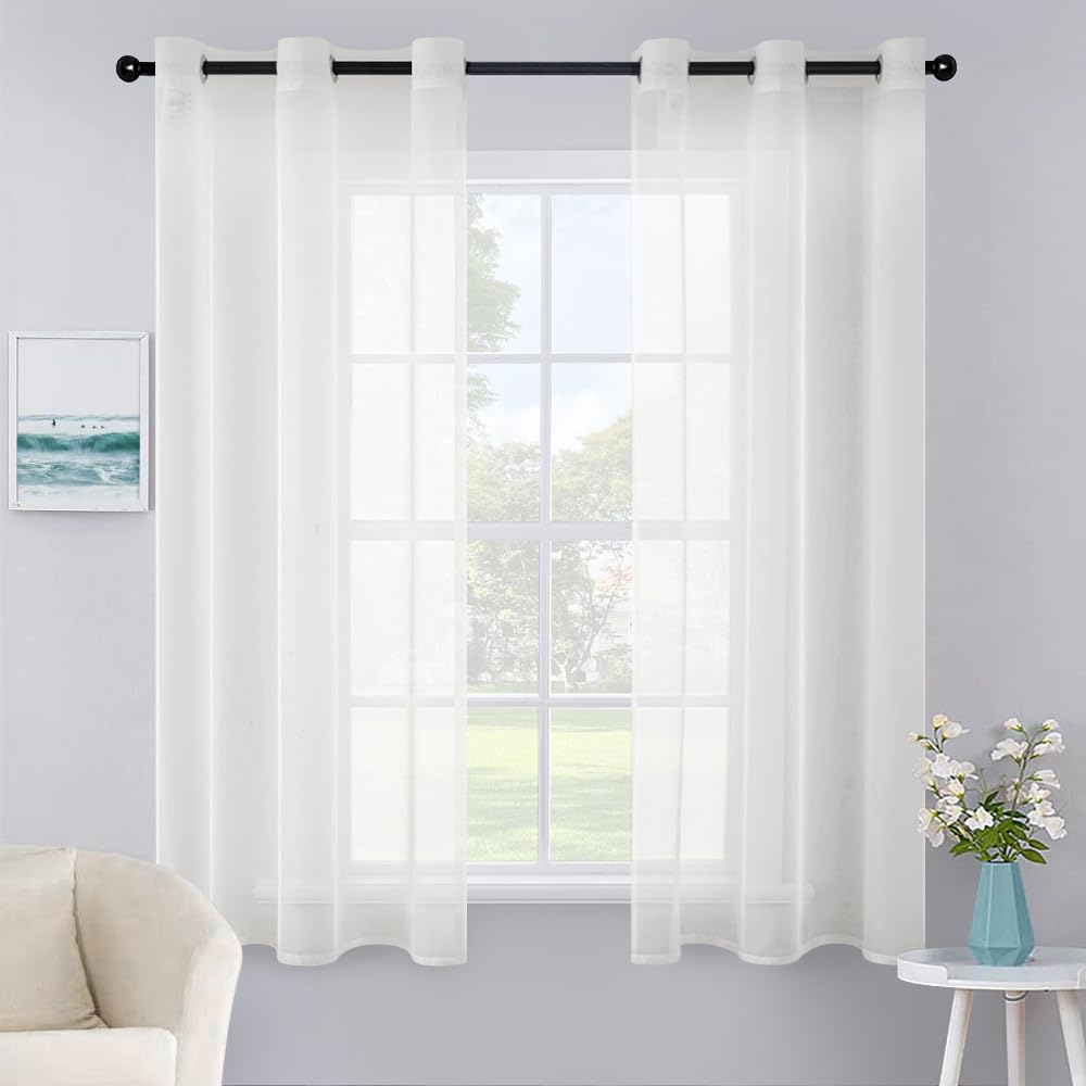 MIULEE Solid Color Sheer Curtains 84 Inches Long 2 Panels Set - Elegant Lightweight Grommet Light Filtering Window Voile Panels/Drapes/Treatment for Bedroom Living Room W42 x L84 Inch, White