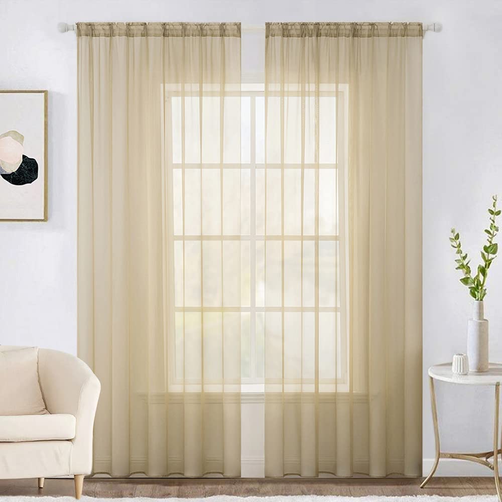 MIULEE 2 Panels Solid Color White Sheer Window Curtains Elegant Window Voile Panels/Drapes/Treatment for Bedroom Living Room (54 X 84 Inches White)