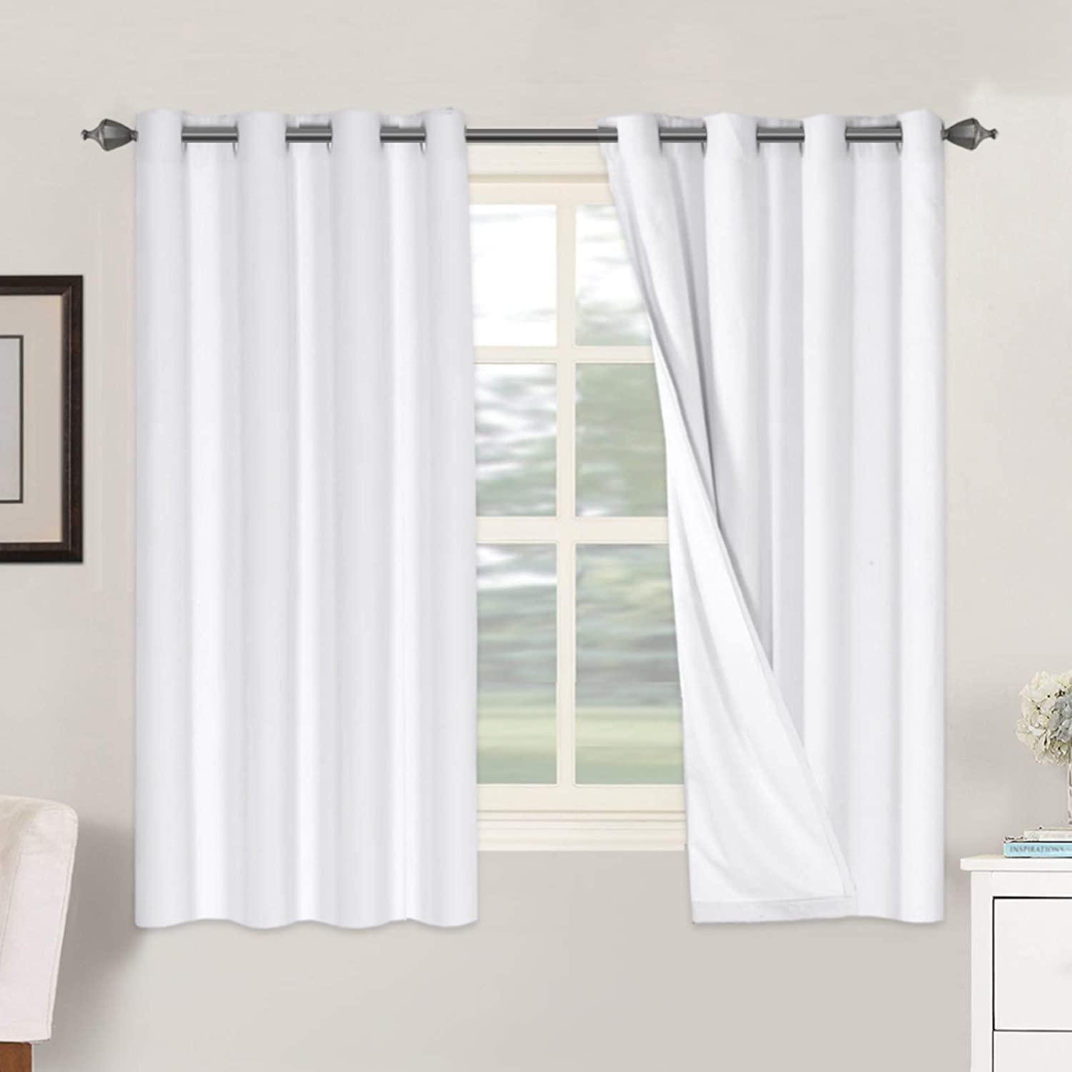 H.VERSAILTEX 100% Blackout Curtains Ivory, Linen Blackout Curtains 96 inch Curtains 2 Panel Set, Elegant Curtain for Bedroom Grommet Drapes for Living Room