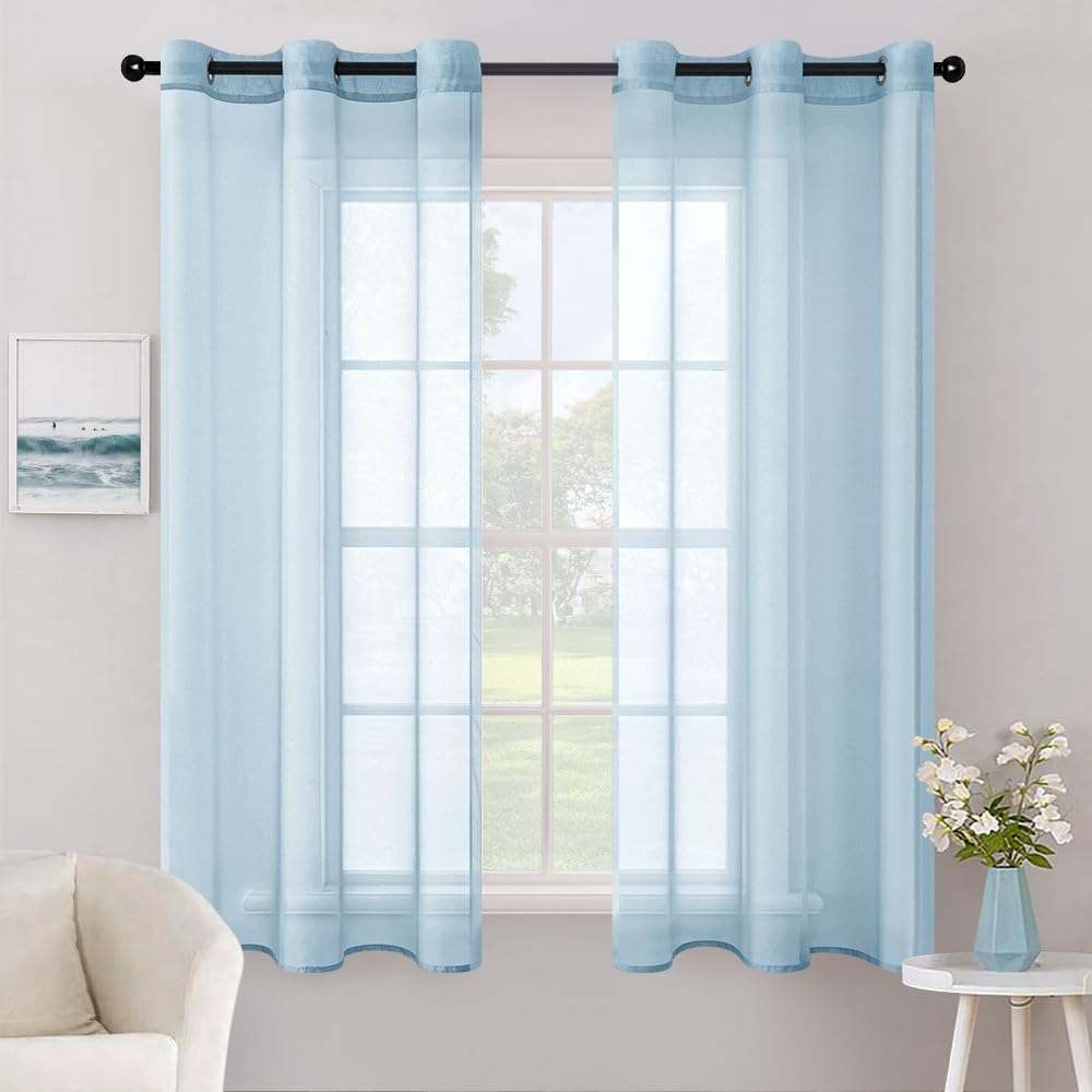 MIULEE Solid Color Sheer Curtains 84 Inches Long 2 Panels Set - Elegant Lightweight Grommet Light Filtering Window Voile Panels/Drapes/Treatment for Bedroom Living Room W42 x L84 Inch, White