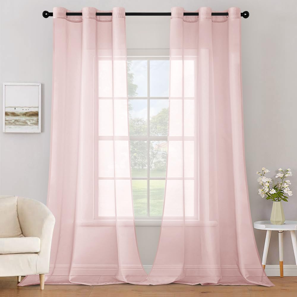 MIULEE Solid Color Sheer Curtains 84 Inches Long 2 Panels Set - Elegant Lightweight Grommet Light Filtering Window Voile Panels/Drapes/Treatment for Bedroom Living Room W42 x L84 Inch, White