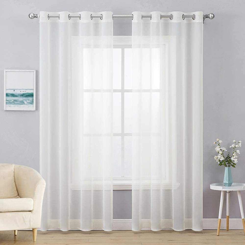 MIULEE Solid Color Sheer Curtains 84 Inches Long 2 Panels Set - Elegant Lightweight Grommet Light Filtering Window Voile Panels/Drapes/Treatment for Bedroom Living Room W42 x L84 Inch, White