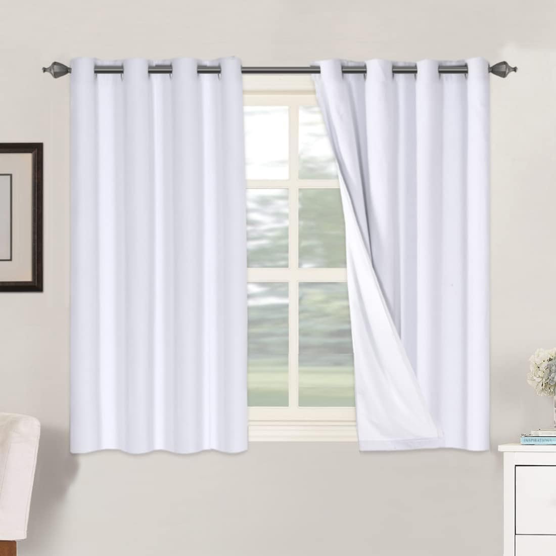 H.VERSAILTEX 100% Blackout Curtains Ivory, Linen Blackout Curtains 96 inch Curtains 2 Panel Set, Elegant Curtain for Bedroom Grommet Drapes for Living Room