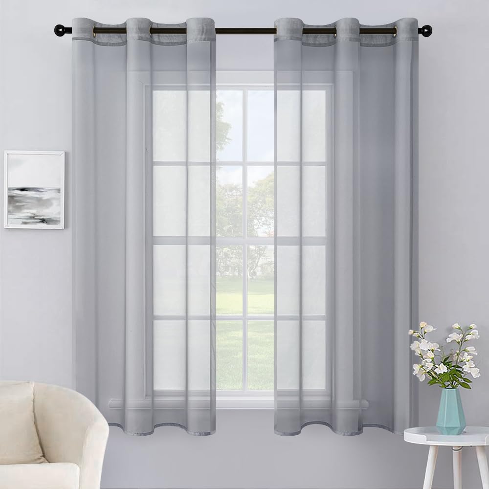 MIULEE Solid Color Sheer Curtains 84 Inches Long 2 Panels Set - Elegant Lightweight Grommet Light Filtering Window Voile Panels/Drapes/Treatment for Bedroom Living Room W42 x L84 Inch, White