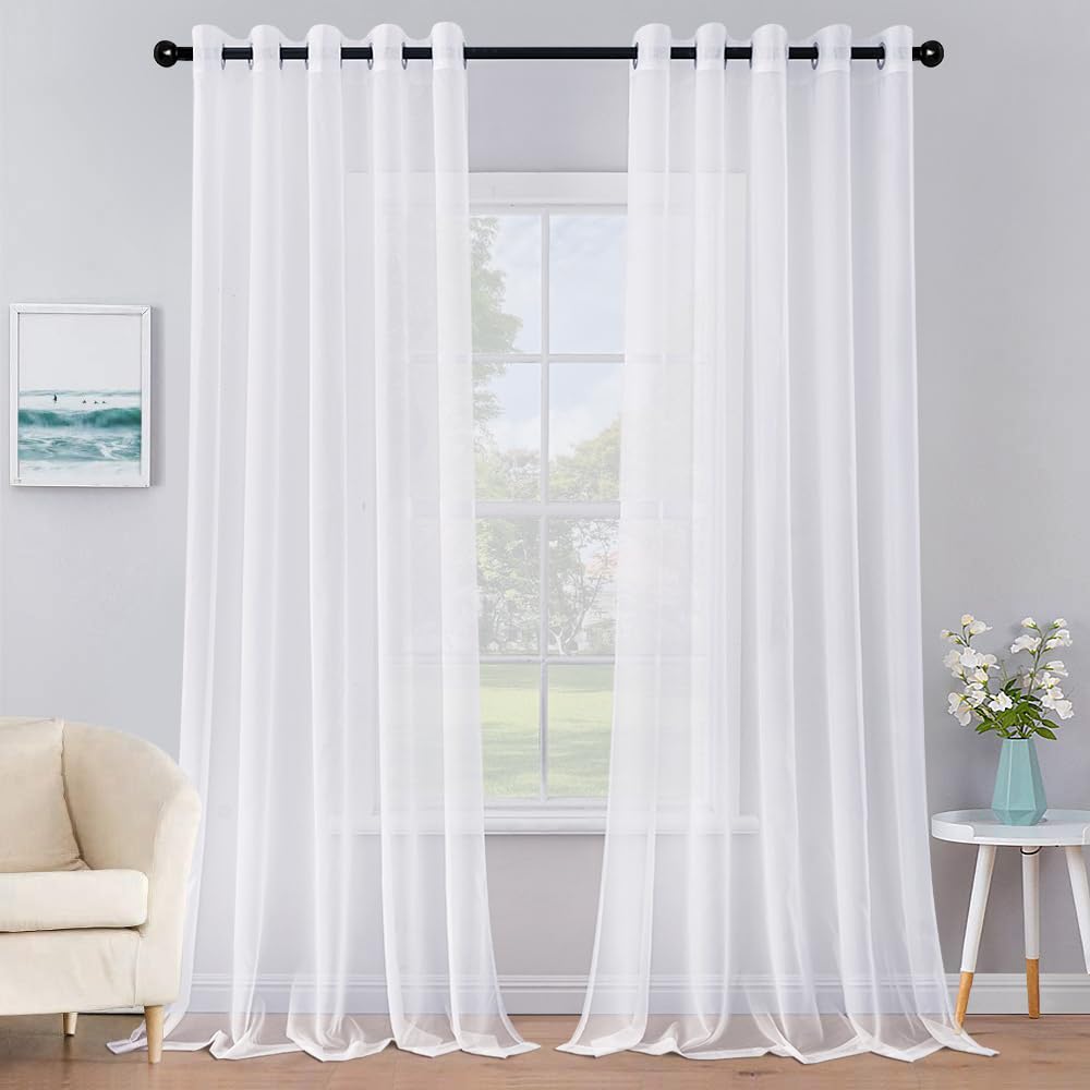 MIULEE Solid Color Sheer Curtains 84 Inches Long 2 Panels Set - Elegant Lightweight Grommet Light Filtering Window Voile Panels/Drapes/Treatment for Bedroom Living Room W42 x L84 Inch, White