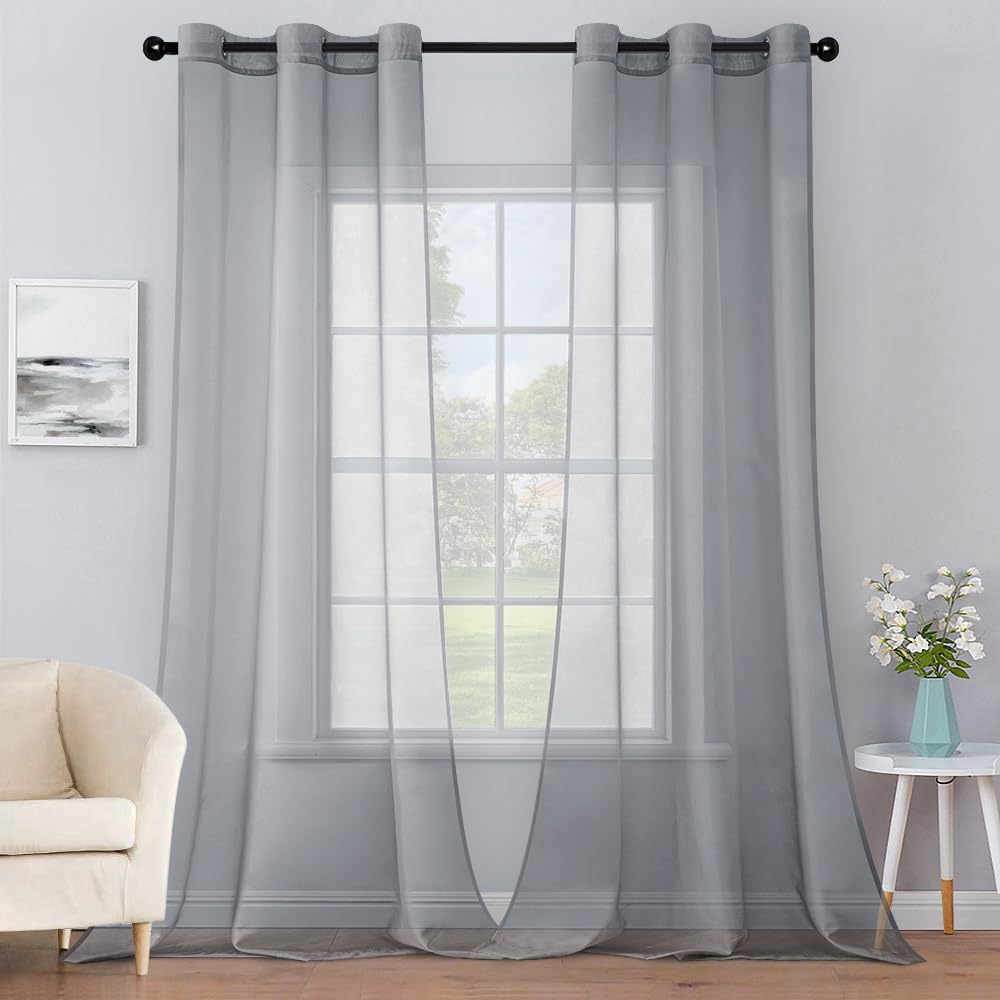 MIULEE Solid Color Sheer Curtains 84 Inches Long 2 Panels Set - Elegant Lightweight Grommet Light Filtering Window Voile Panels/Drapes/Treatment for Bedroom Living Room W42 x L84 Inch, White