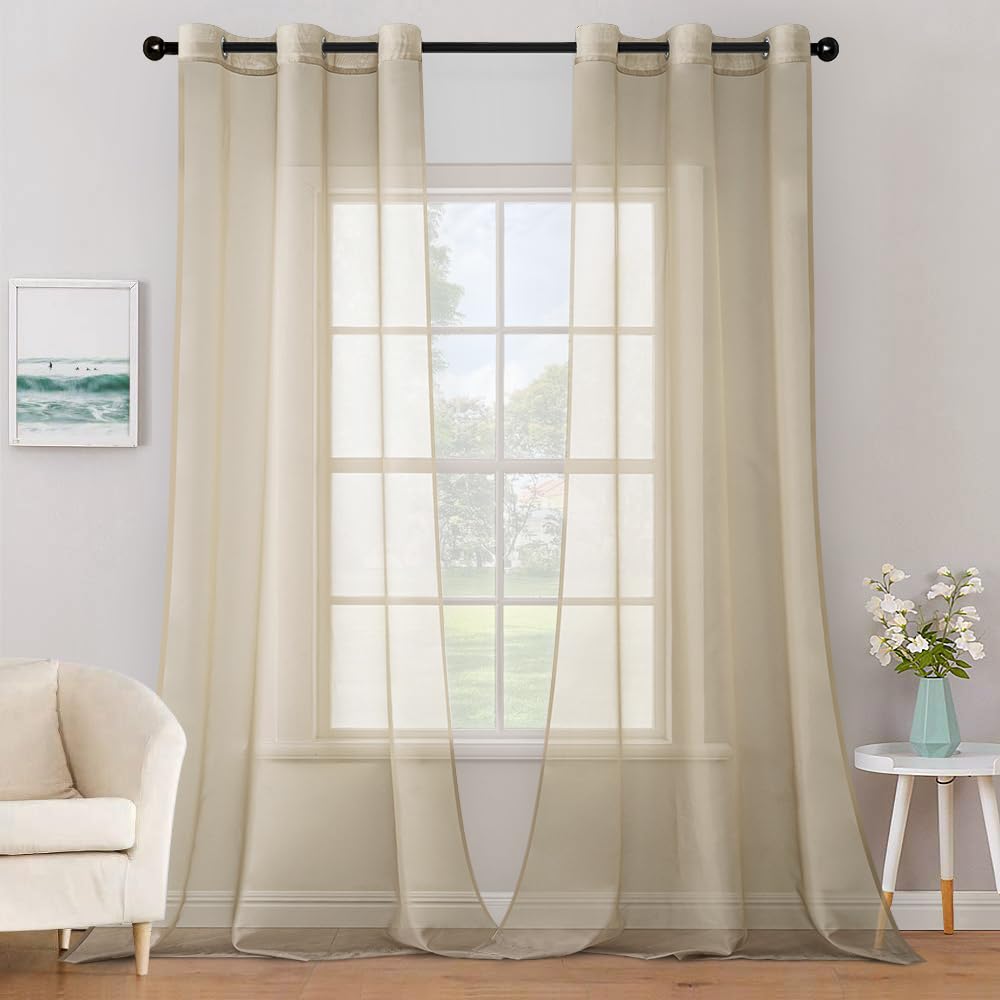 MIULEE Solid Color Sheer Curtains 84 Inches Long 2 Panels Set - Elegant Lightweight Grommet Light Filtering Window Voile Panels/Drapes/Treatment for Bedroom Living Room W42 x L84 Inch, White