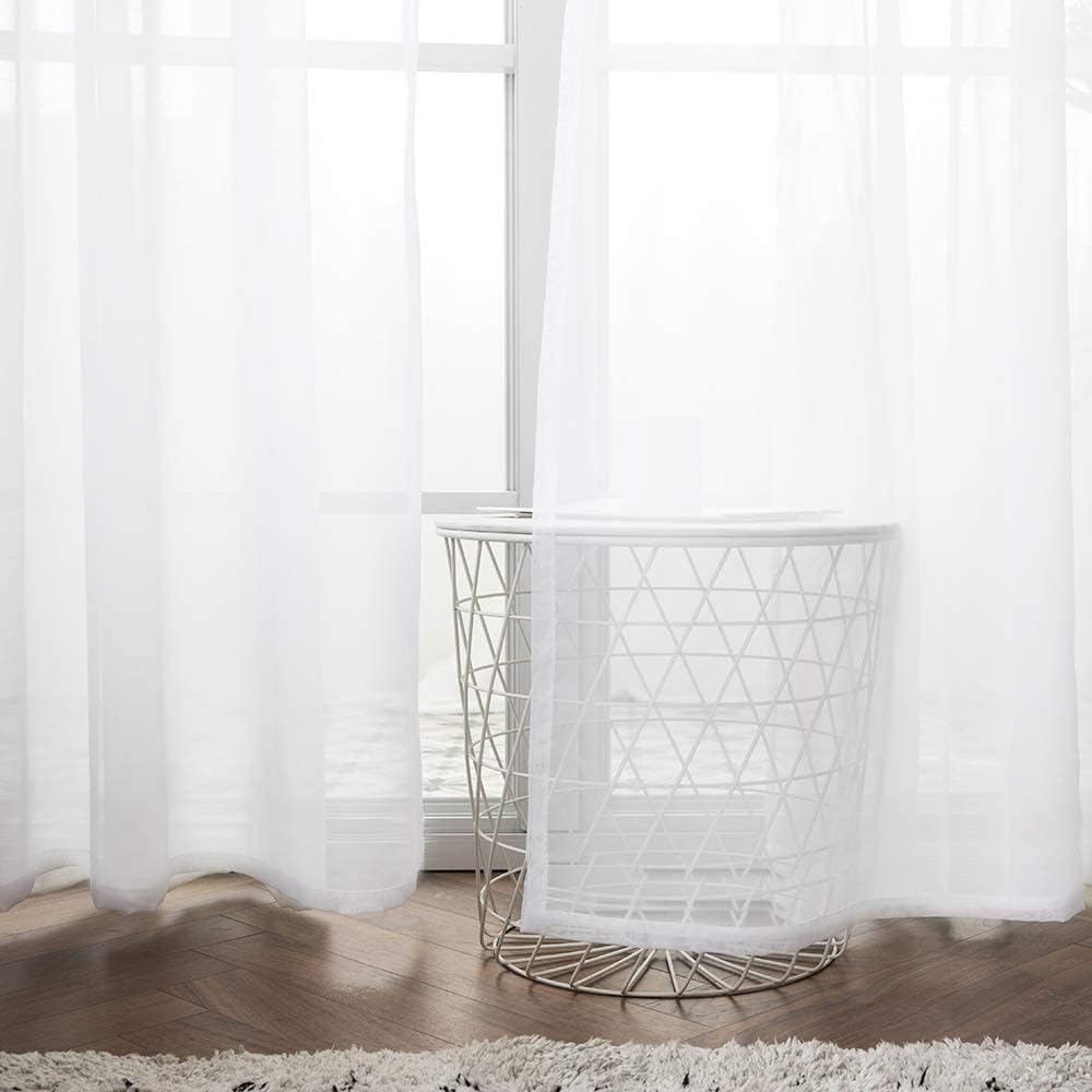MIULEE Solid Color Sheer Curtains 84 Inches Long 2 Panels Set - Elegant Lightweight Grommet Light Filtering Window Voile Panels/Drapes/Treatment for Bedroom Living Room W42 x L84 Inch, White