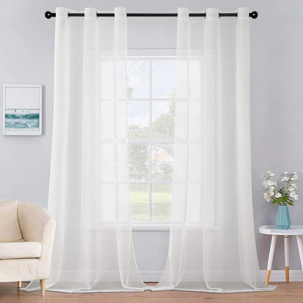 MIULEE Solid Color Sheer Curtains 84 Inches Long 2 Panels Set - Elegant Lightweight Grommet Light Filtering Window Voile Panels/Drapes/Treatment for Bedroom Living Room W42 x L84 Inch, White