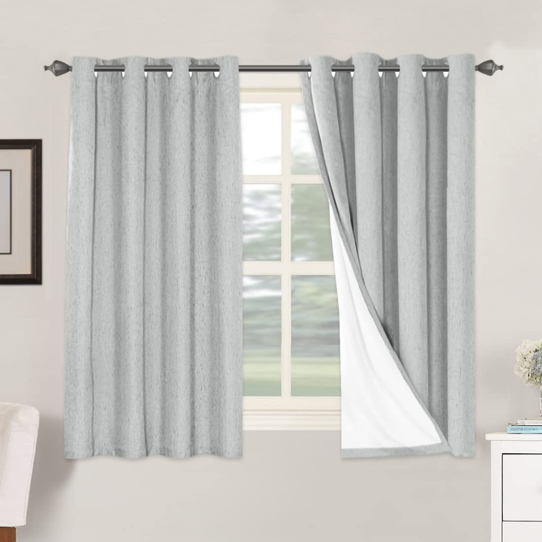 H.VERSAILTEX 100% Blackout Curtains Ivory, Linen Blackout Curtains 96 inch Curtains 2 Panel Set, Elegant Curtain for Bedroom Grommet Drapes for Living Room