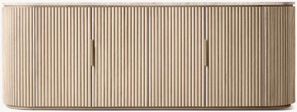 PUREWOOD Fluted Sideboard with Marble Top, 72" Modern Buffet Cabinet with 2 Doors & 3 Drawers, Natural Wood Finish Storage Credenza for Dining Room, Living Room & Entryway