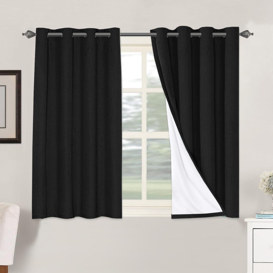 H.VERSAILTEX 100% Blackout Curtains Ivory, Linen Blackout Curtains 96 inch Curtains 2 Panel Set, Elegant Curtain for Bedroom Grommet Drapes for Living Room