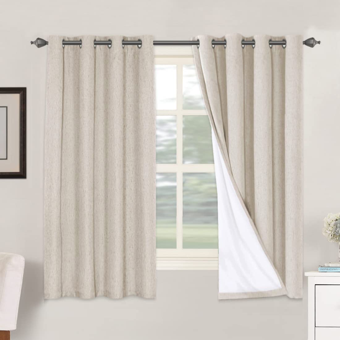 H.VERSAILTEX 100% Blackout Curtains Ivory, Linen Blackout Curtains 96 inch Curtains 2 Panel Set, Elegant Curtain for Bedroom Grommet Drapes for Living Room