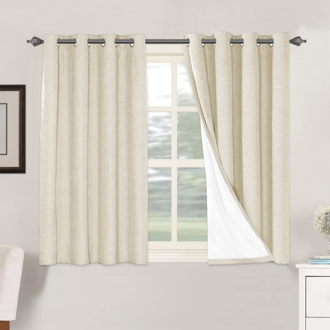 H.VERSAILTEX 100% Blackout Curtains Ivory, Linen Blackout Curtains 96 inch Curtains 2 Panel Set, Elegant Curtain for Bedroom Grommet Drapes for Living Room