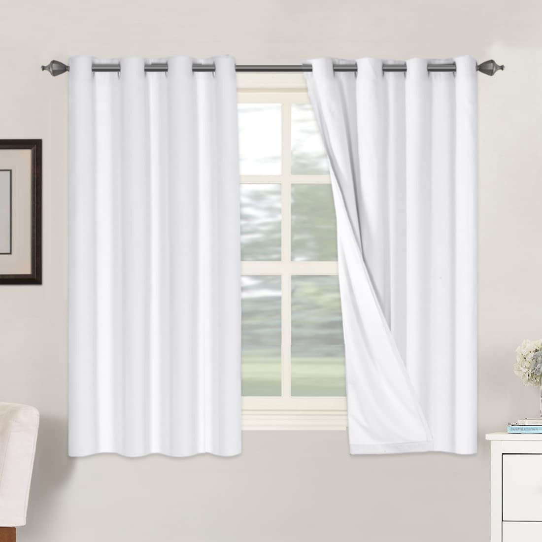 H.VERSAILTEX 100% Blackout Curtains Ivory, Linen Blackout Curtains 96 inch Curtains 2 Panel Set, Elegant Curtain for Bedroom Grommet Drapes for Living Room