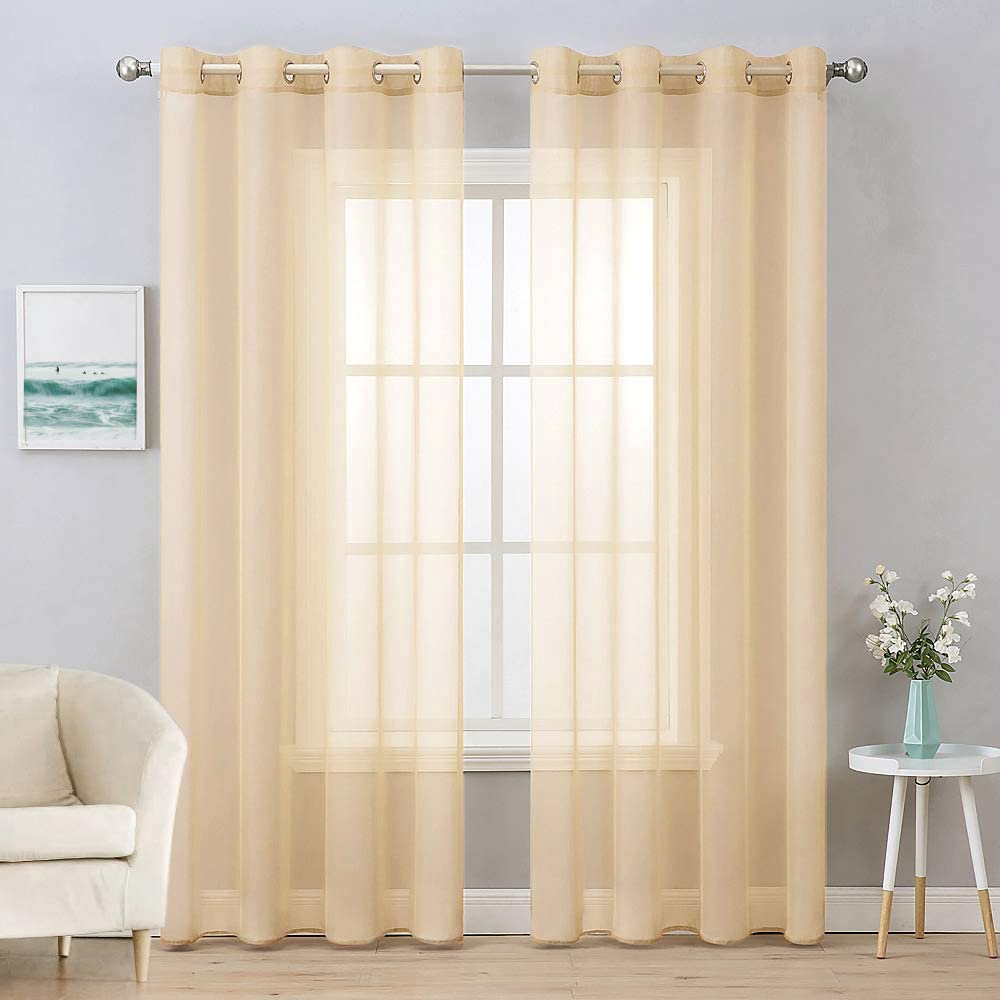 MIULEE Solid Color Sheer Curtains 84 Inches Long 2 Panels Set - Elegant Lightweight Grommet Light Filtering Window Voile Panels/Drapes/Treatment for Bedroom Living Room W42 x L84 Inch, White