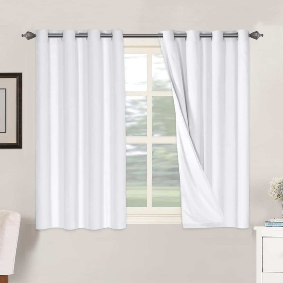 H.VERSAILTEX 100% Blackout Curtains Ivory, Linen Blackout Curtains 96 inch Curtains 2 Panel Set, Elegant Curtain for Bedroom Grommet Drapes for Living Room