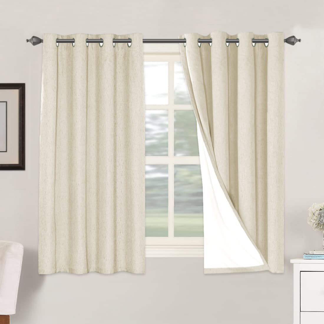 H.VERSAILTEX 100% Blackout Curtains Ivory, Linen Blackout Curtains 96 inch Curtains 2 Panel Set, Elegant Curtain for Bedroom Grommet Drapes for Living Room