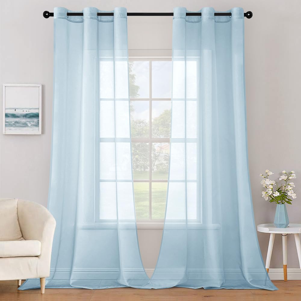 MIULEE Solid Color Sheer Curtains 84 Inches Long 2 Panels Set - Elegant Lightweight Grommet Light Filtering Window Voile Panels/Drapes/Treatment for Bedroom Living Room W42 x L84 Inch, White