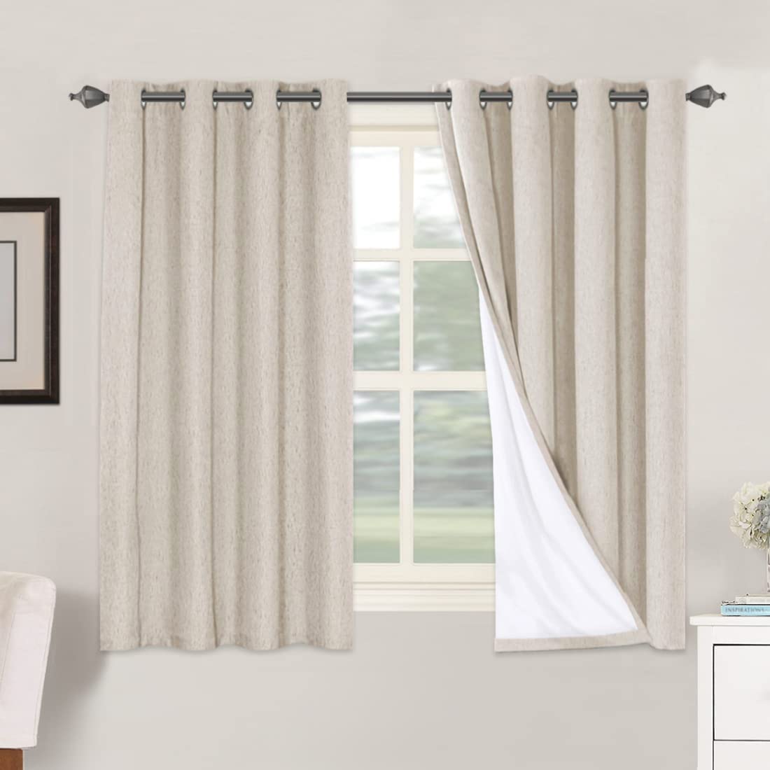 H.VERSAILTEX 100% Blackout Curtains Ivory, Linen Blackout Curtains 96 inch Curtains 2 Panel Set, Elegant Curtain for Bedroom Grommet Drapes for Living Room
