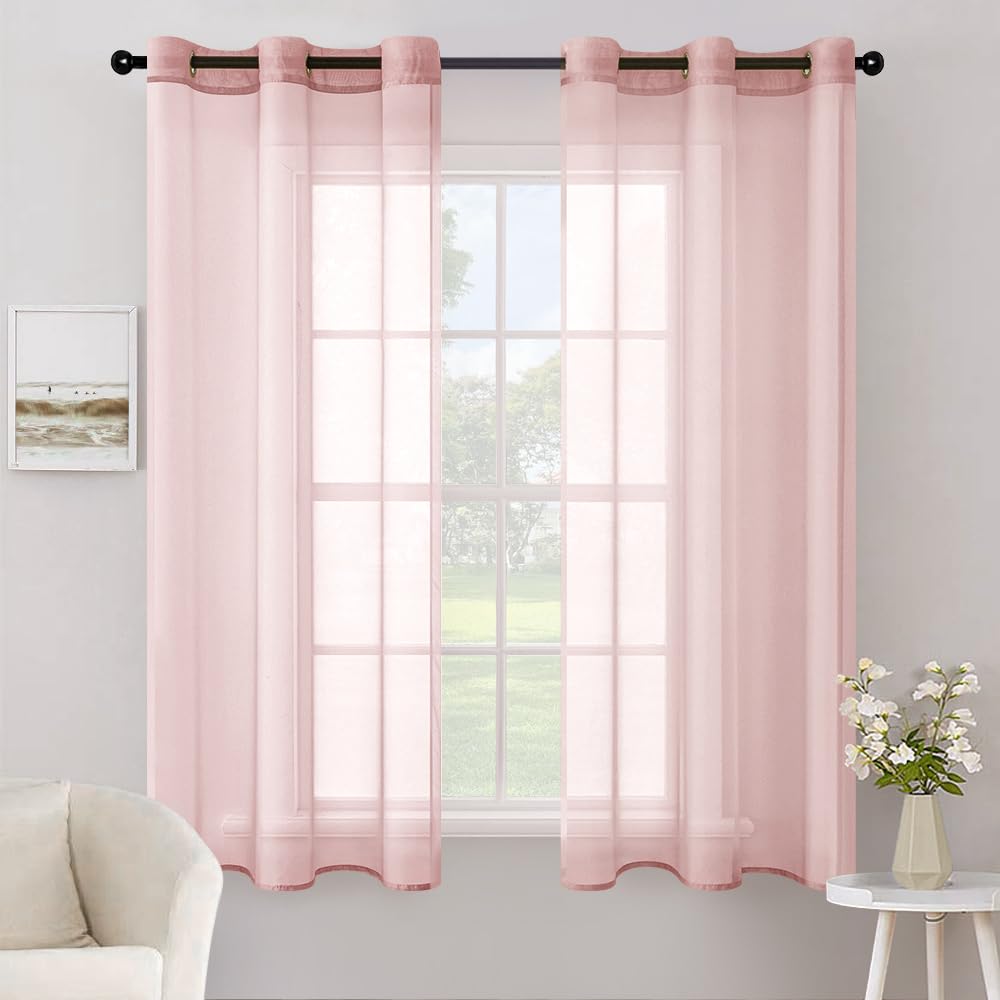 MIULEE Solid Color Sheer Curtains 84 Inches Long 2 Panels Set - Elegant Lightweight Grommet Light Filtering Window Voile Panels/Drapes/Treatment for Bedroom Living Room W42 x L84 Inch, White