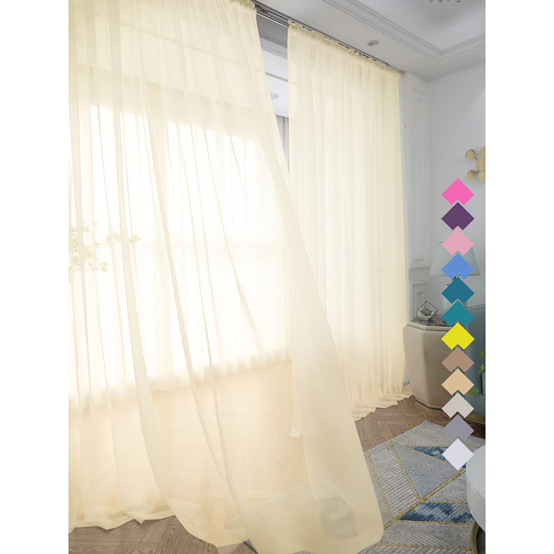 L&TEC Window White Sheer Curtains 84 Inches Long 2 Panels Sheer White Curtain Clear Basic Rod Pocket Panel Other Beige Grey Purple Pink 63 72 95 108 Inch Bedroom Children Living Room Yard Kitchen