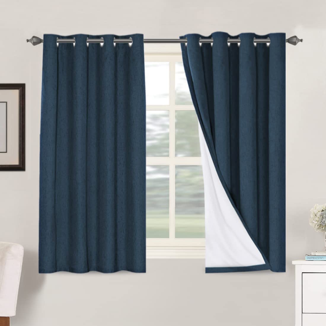 H.VERSAILTEX 100% Blackout Curtains Ivory, Linen Blackout Curtains 96 inch Curtains 2 Panel Set, Elegant Curtain for Bedroom Grommet Drapes for Living Room