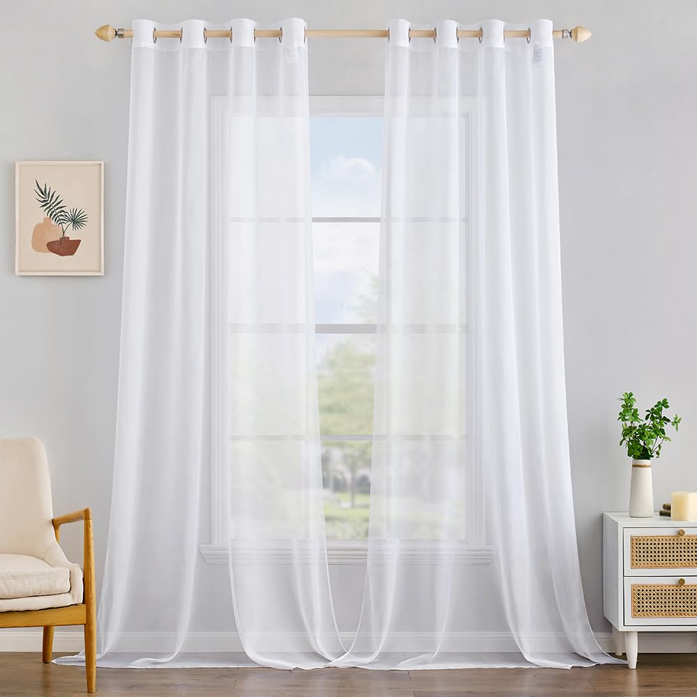 MIULEE Solid Color Sheer Curtains 84 Inches Long 2 Panels Set - Elegant Lightweight Grommet Light Filtering Window Voile Panels/Drapes/Treatment for Bedroom Living Room W42 x L84 Inch, White