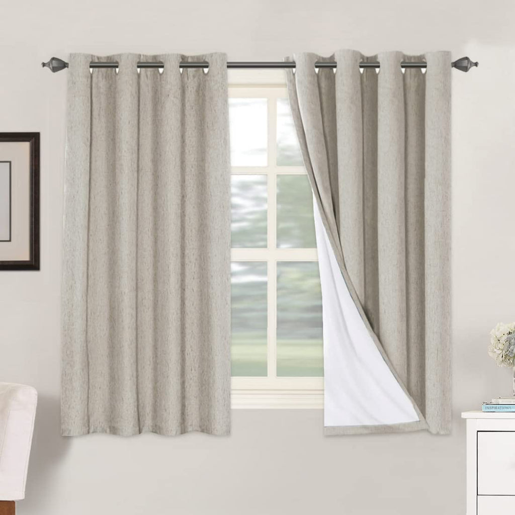 H.VERSAILTEX 100% Blackout Curtains Ivory, Linen Blackout Curtains 96 inch Curtains 2 Panel Set, Elegant Curtain for Bedroom Grommet Drapes for Living Room
