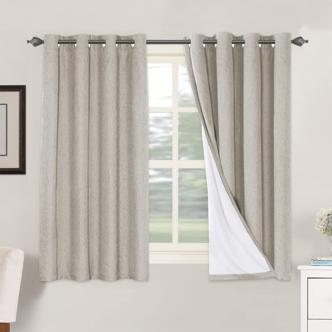 H.VERSAILTEX 100% Blackout Curtains Ivory, Linen Blackout Curtains 96 inch Curtains 2 Panel Set, Elegant Curtain for Bedroom Grommet Drapes for Living Room