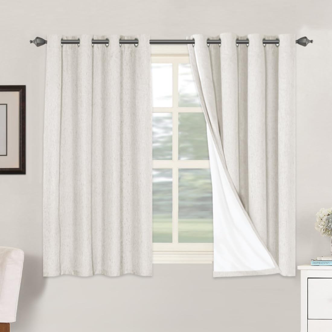 H.VERSAILTEX 100% Blackout Curtains Ivory, Linen Blackout Curtains 96 inch Curtains 2 Panel Set, Elegant Curtain for Bedroom Grommet Drapes for Living Room