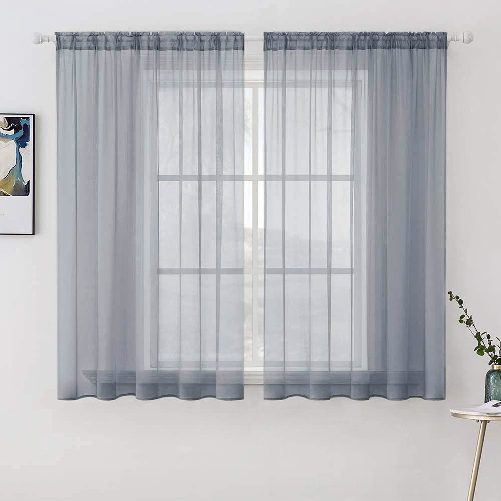 MIULEE 2 Panels Solid Color White Sheer Window Curtains Elegant Window Voile Panels/Drapes/Treatment for Bedroom Living Room (54 X 84 Inches White)