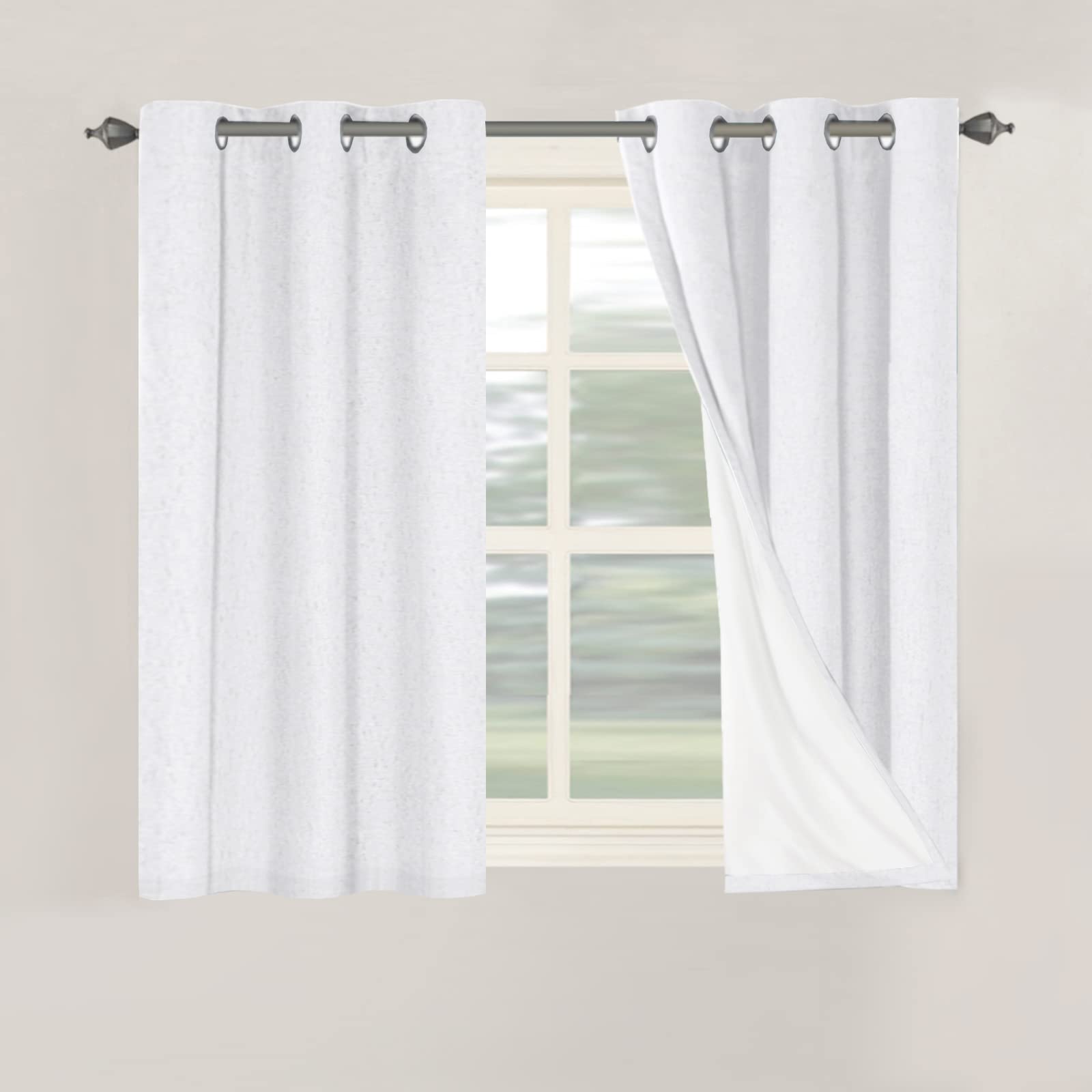 H.VERSAILTEX 100% Blackout Curtains Ivory, Linen Blackout Curtains 96 inch Curtains 2 Panel Set, Elegant Curtain for Bedroom Grommet Drapes for Living Room
