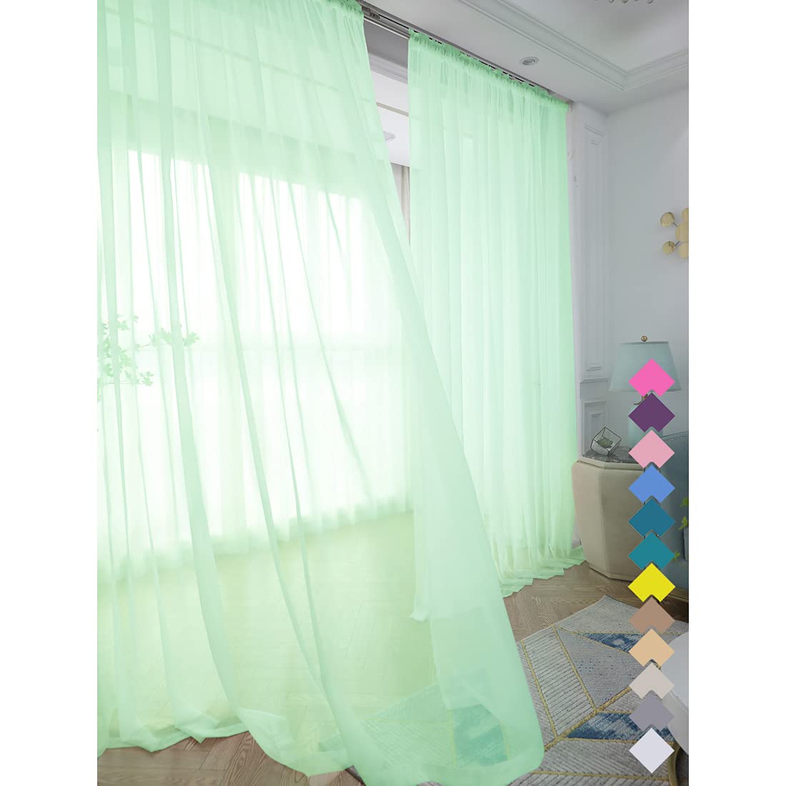 L&TEC Window White Sheer Curtains 84 Inches Long 2 Panels Sheer White Curtain Clear Basic Rod Pocket Panel Other Beige Grey Purple Pink 63 72 95 108 Inch Bedroom Children Living Room Yard Kitchen