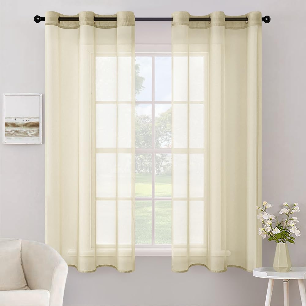 MIULEE Solid Color Sheer Curtains 84 Inches Long 2 Panels Set - Elegant Lightweight Grommet Light Filtering Window Voile Panels/Drapes/Treatment for Bedroom Living Room W42 x L84 Inch, White