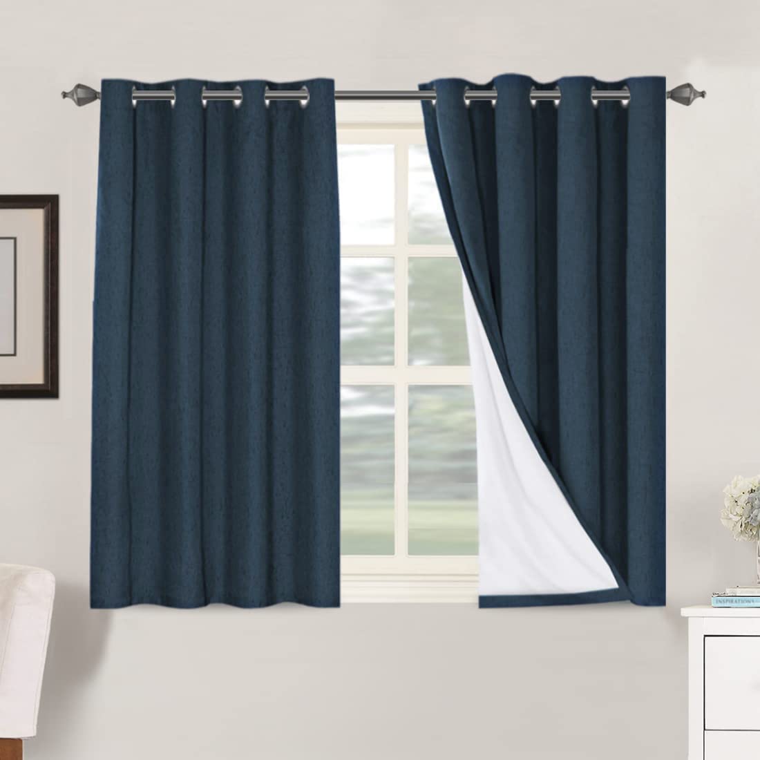 H.VERSAILTEX 100% Blackout Curtains Ivory, Linen Blackout Curtains 96 inch Curtains 2 Panel Set, Elegant Curtain for Bedroom Grommet Drapes for Living Room