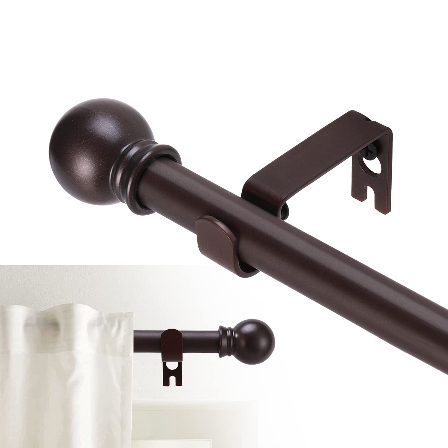 GXOACKJ 2 Pack Black Curtain Rods for windows 32 to 62 inch, 5/8 inch Splicing Heavy Duty Metal Curtain Rod Set with Brackets