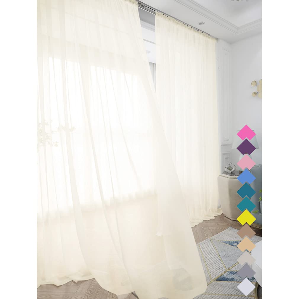 L&TEC Window White Sheer Curtains 84 Inches Long 2 Panels Sheer White Curtain Clear Basic Rod Pocket Panel Other Beige Grey Purple Pink 63 72 95 108 Inch Bedroom Children Living Room Yard Kitchen