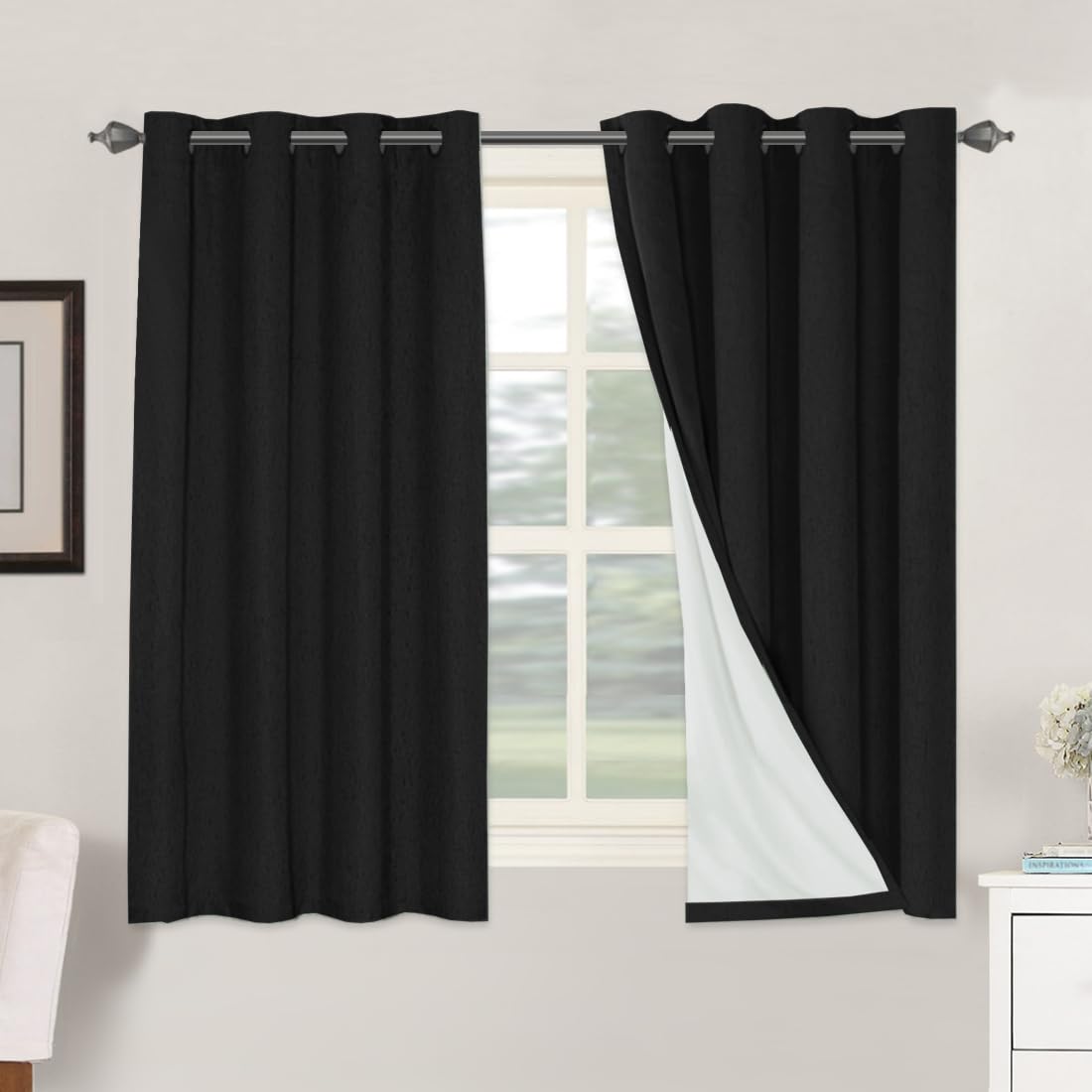 H.VERSAILTEX 100% Blackout Curtains Ivory, Linen Blackout Curtains 96 inch Curtains 2 Panel Set, Elegant Curtain for Bedroom Grommet Drapes for Living Room