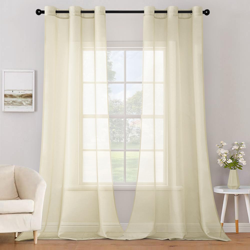 MIULEE Solid Color Sheer Curtains 84 Inches Long 2 Panels Set - Elegant Lightweight Grommet Light Filtering Window Voile Panels/Drapes/Treatment for Bedroom Living Room W42 x L84 Inch, White