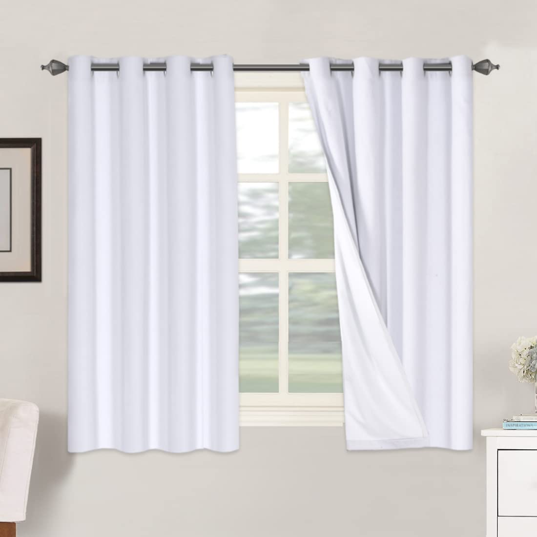 H.VERSAILTEX 100% Blackout Curtains Ivory, Linen Blackout Curtains 96 inch Curtains 2 Panel Set, Elegant Curtain for Bedroom Grommet Drapes for Living Room