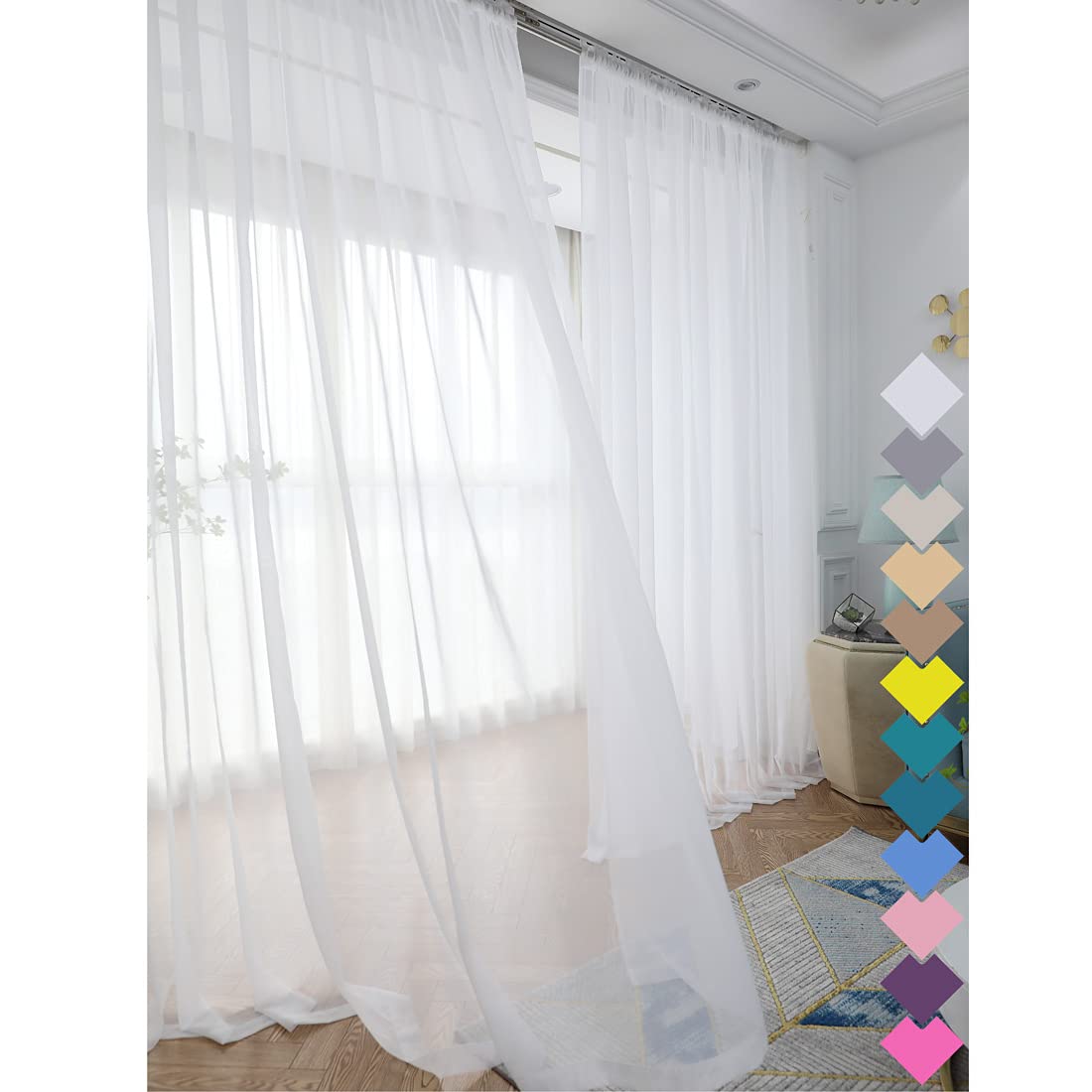 L&TEC Window White Sheer Curtains 84 Inches Long 2 Panels Sheer White Curtain Clear Basic Rod Pocket Panel Other Beige Grey Purple Pink 63 72 95 108 Inch Bedroom Children Living Room Yard Kitchen