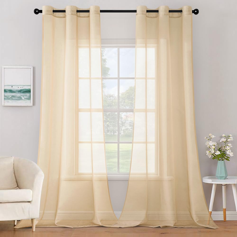 MIULEE Solid Color Sheer Curtains 84 Inches Long 2 Panels Set - Elegant Lightweight Grommet Light Filtering Window Voile Panels/Drapes/Treatment for Bedroom Living Room W42 x L84 Inch, White