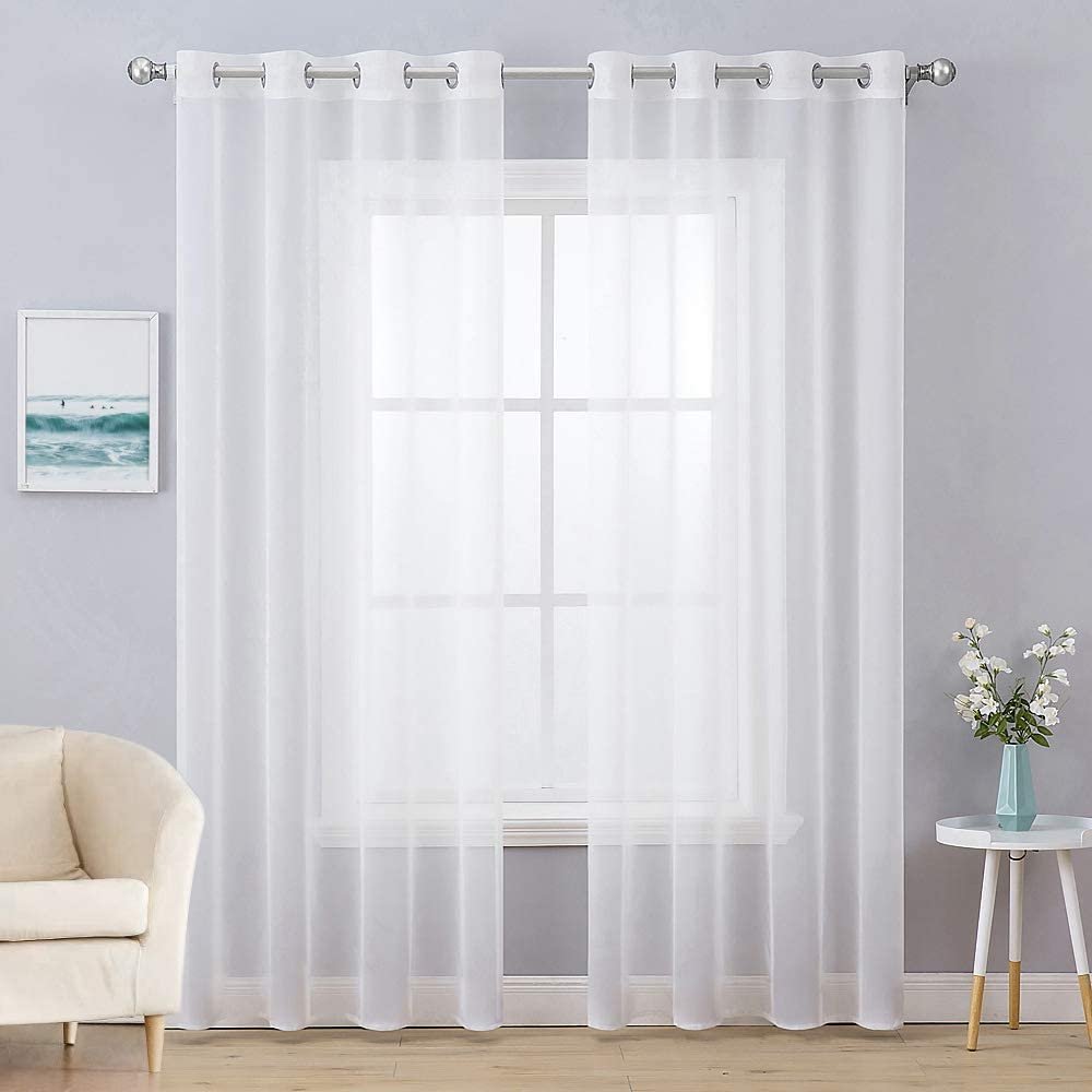 MIULEE Solid Color Sheer Curtains 84 Inches Long 2 Panels Set - Elegant Lightweight Grommet Light Filtering Window Voile Panels/Drapes/Treatment for Bedroom Living Room W42 x L84 Inch, White