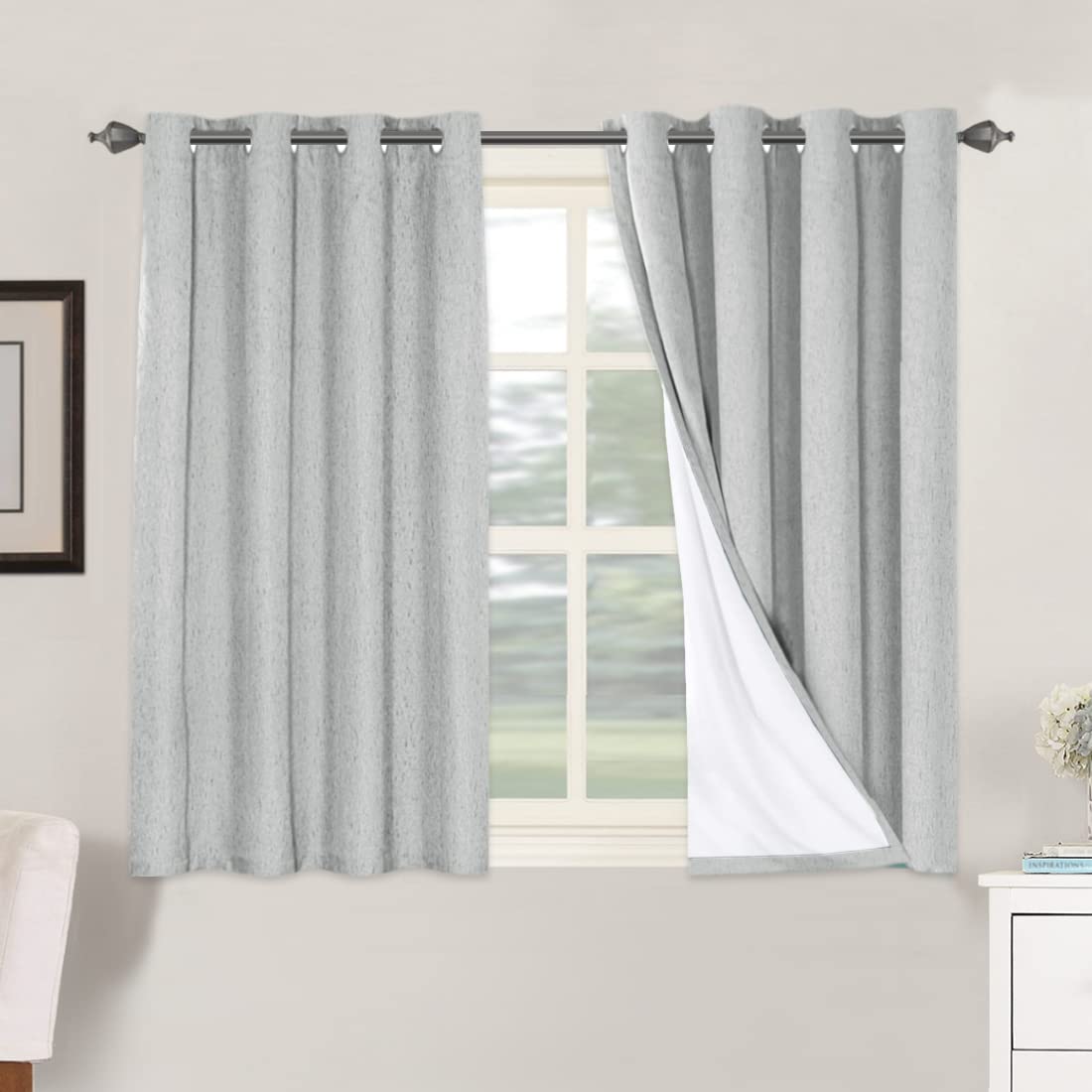 H.VERSAILTEX 100% Blackout Curtains Ivory, Linen Blackout Curtains 96 inch Curtains 2 Panel Set, Elegant Curtain for Bedroom Grommet Drapes for Living Room